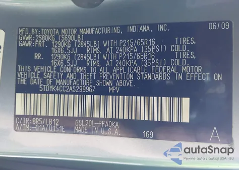 2010 Toyota Sienna Xle из США, поврежденный, VIN 5TDYK4CC2AS299967